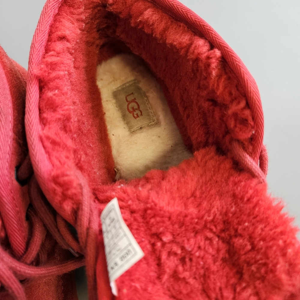 UGG Women's Red Neumel Chukka Boot US 6 EU 37 Leather Suede Shearling Lace Up - Picture 10 of 13